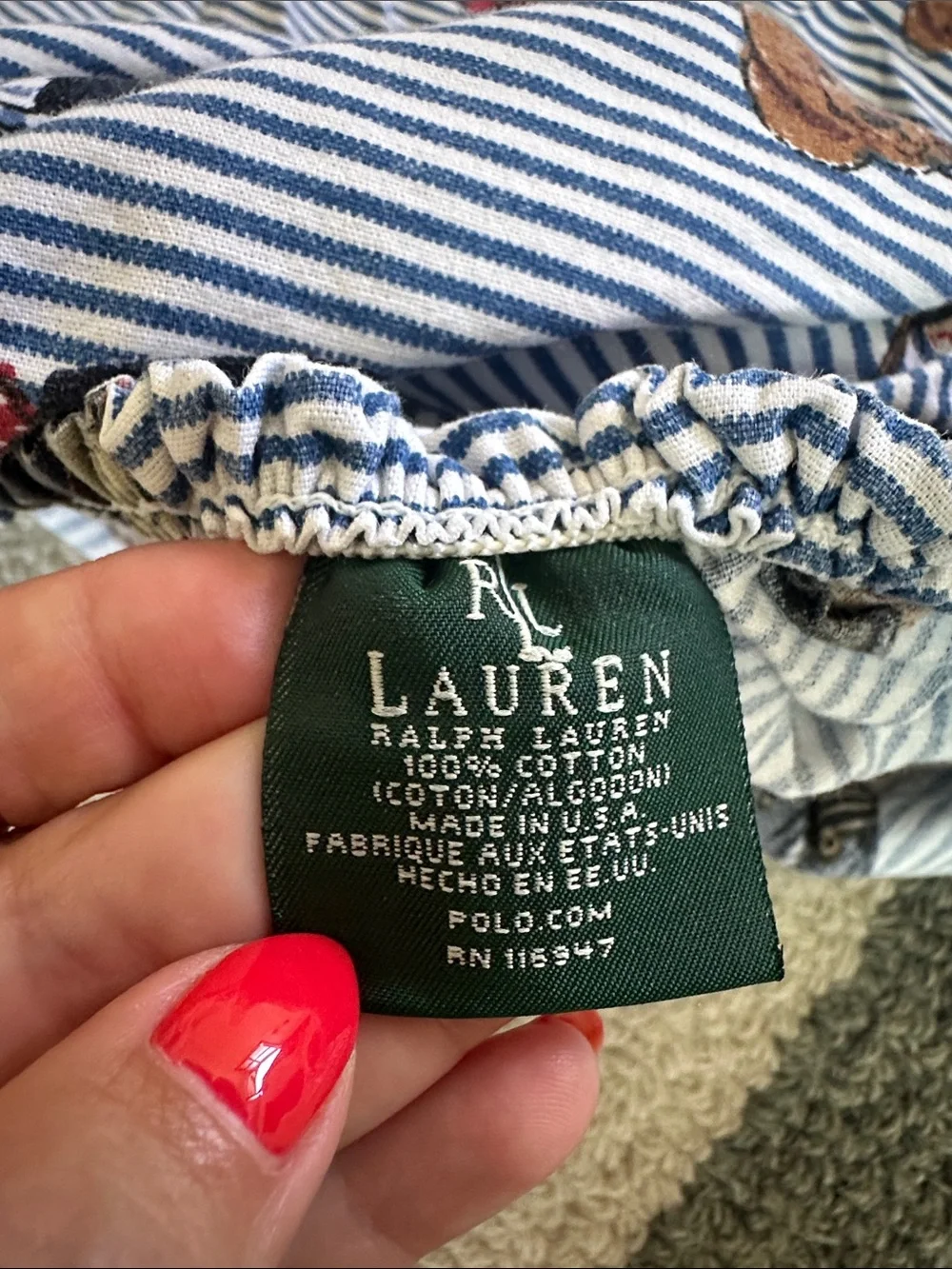 Vintage Ralph Lauren Light Blue Striped Bear Print Twin fitted sheet